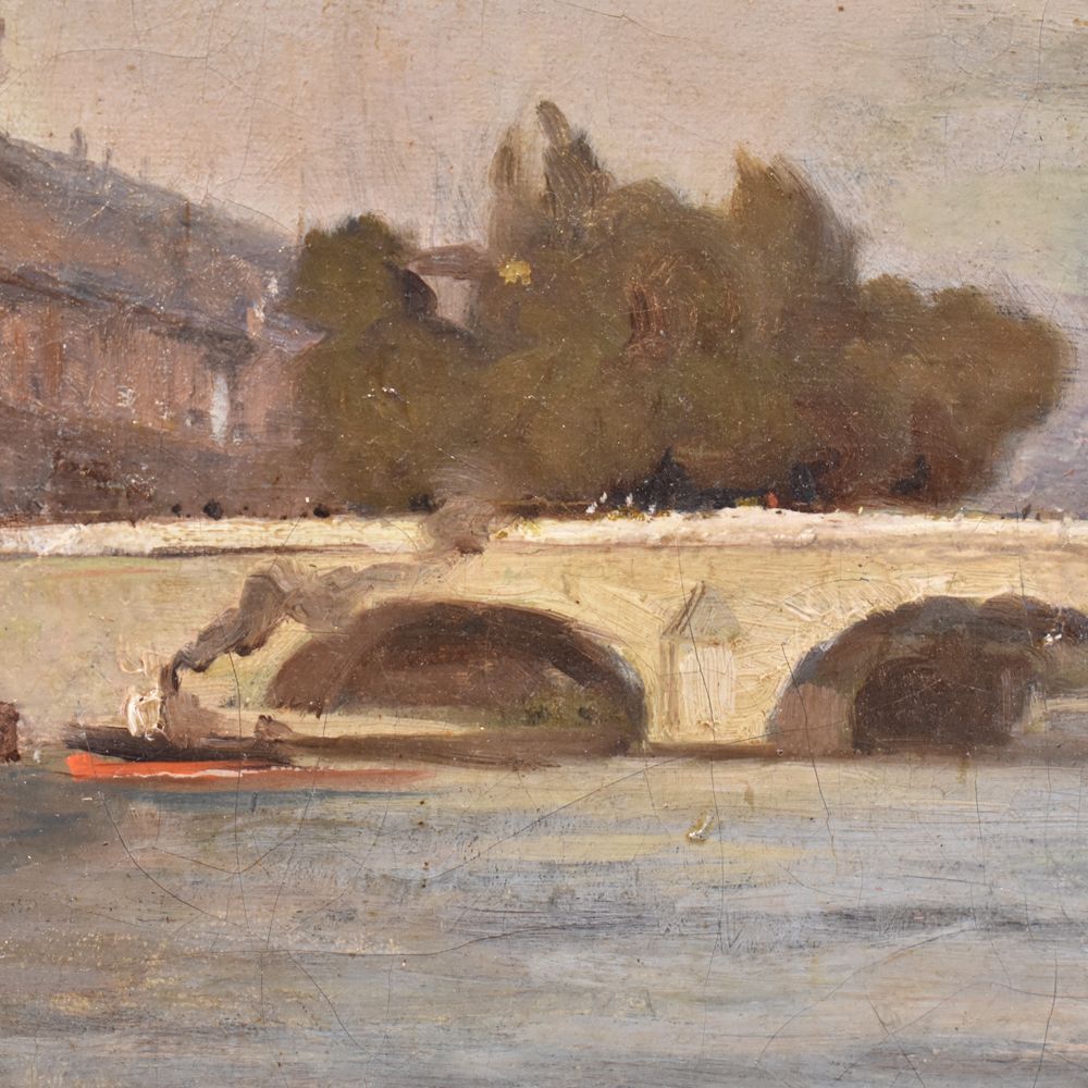 A antique painting pont neuf paris landscape painting oil painting on canvas 19th 1800s century.jpg